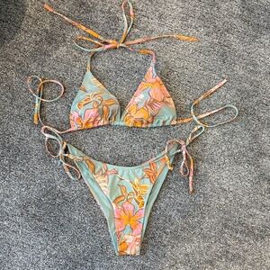 Roxy Floral Tie-Side Bikini Set in Mint & Peach